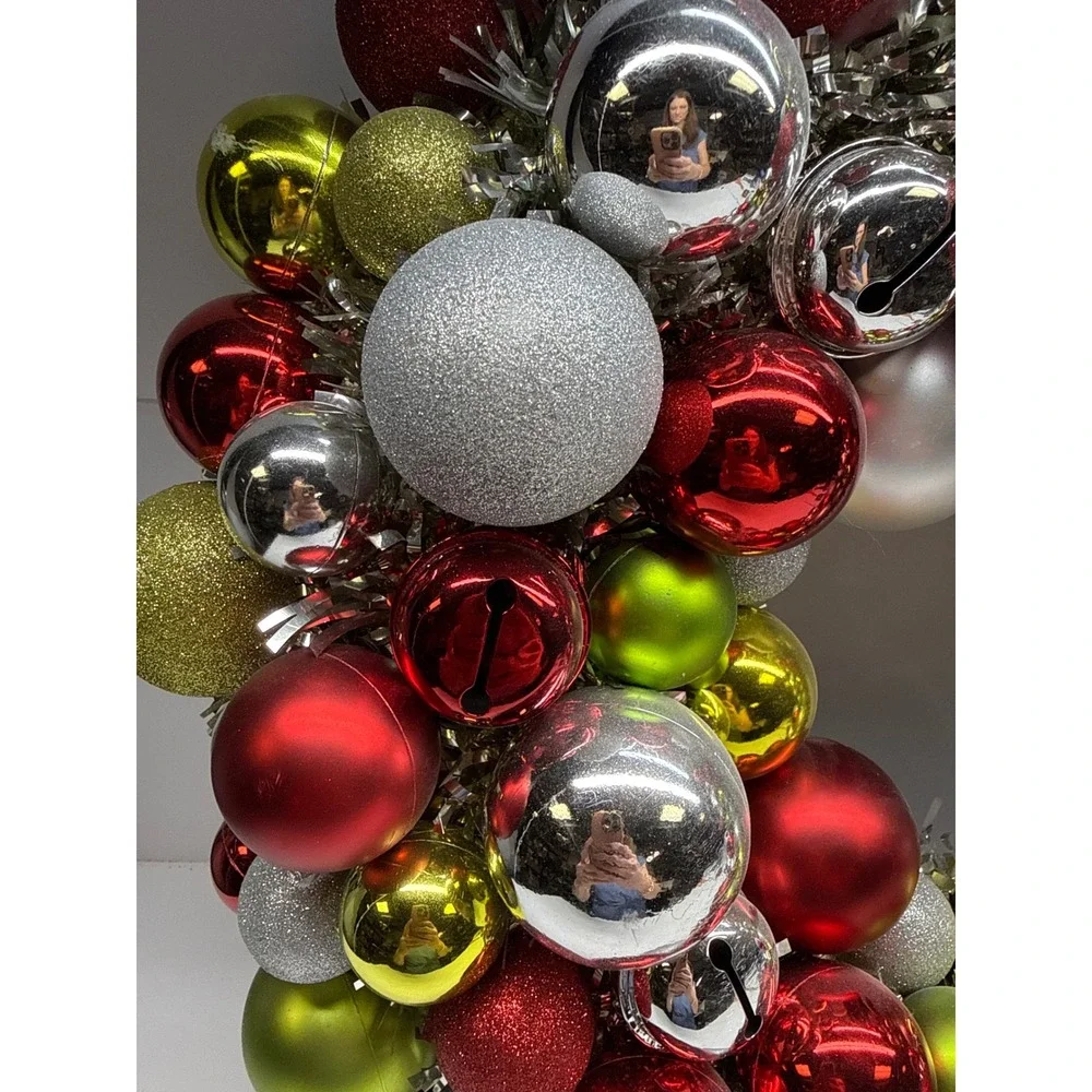 Christmas Ornament Wreath Red Green Silver Gold Baubles Jingle Bells 20 Inch